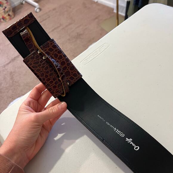 Omega Vintage 90s Brown Snake Skin Genuine Leather Wide Wrap Belt Size Medium - Picture 4 of 8